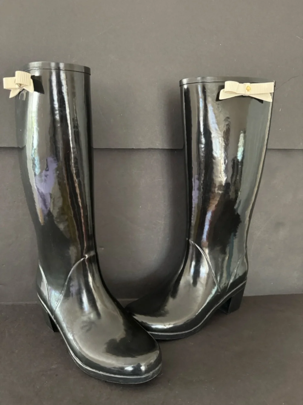 Kate Spade Romi Black Rubber Heeled Rain Boots